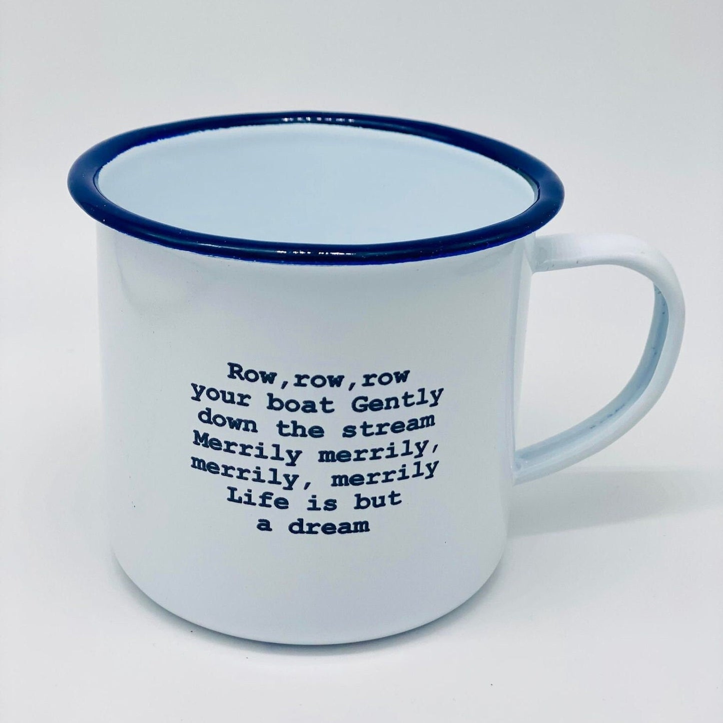 Row row row your boat children's nursery rhyme enamel mug