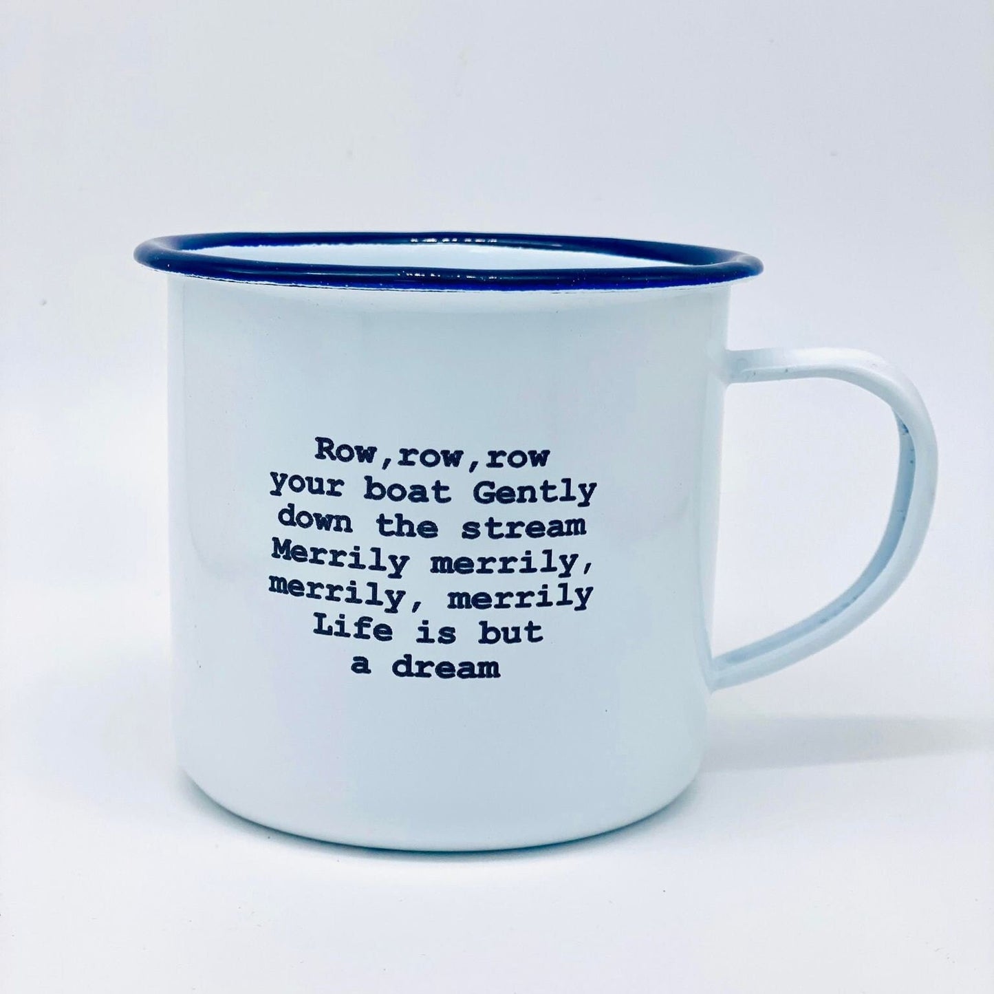 Row row row your boat children's nursery rhyme enamel mug