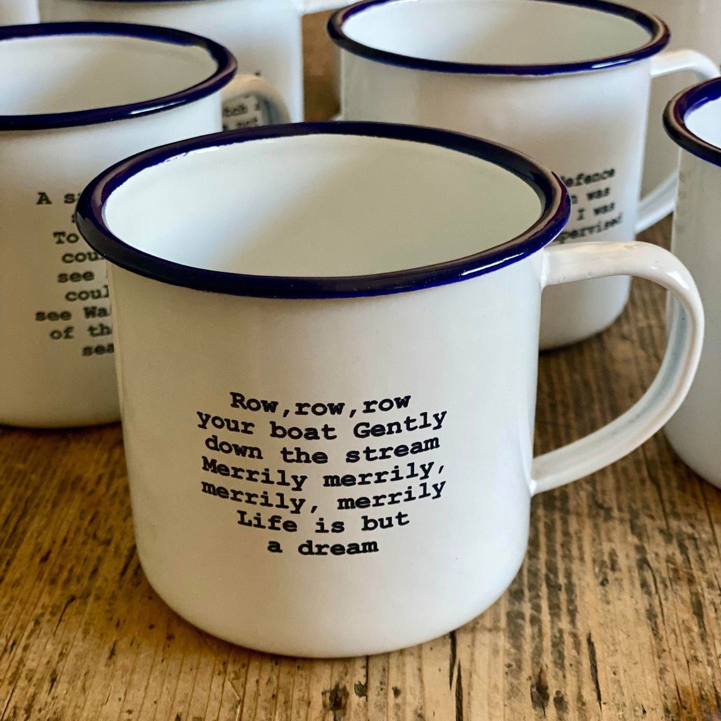 Row row row your boat children's nursery rhyme enamel mug