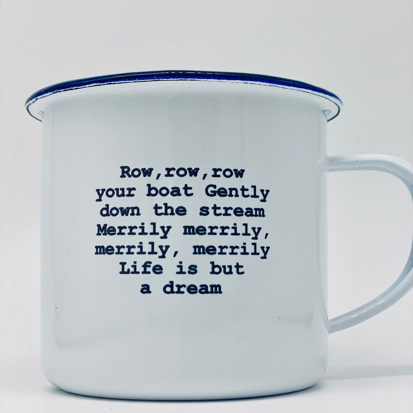 Row row row your boat children's nursery rhyme enamel mug