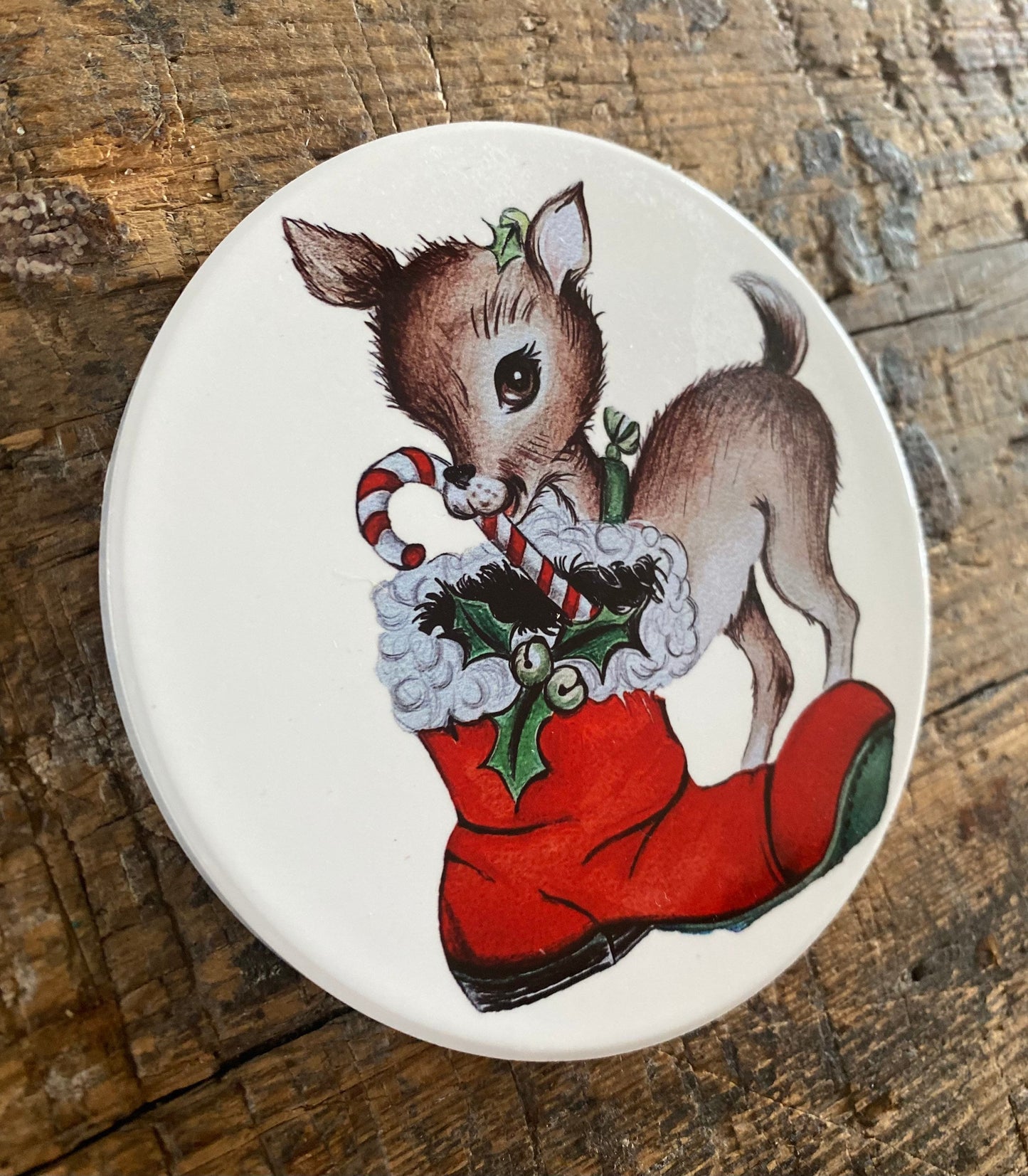 Vintage style ceramic reindeer coaster