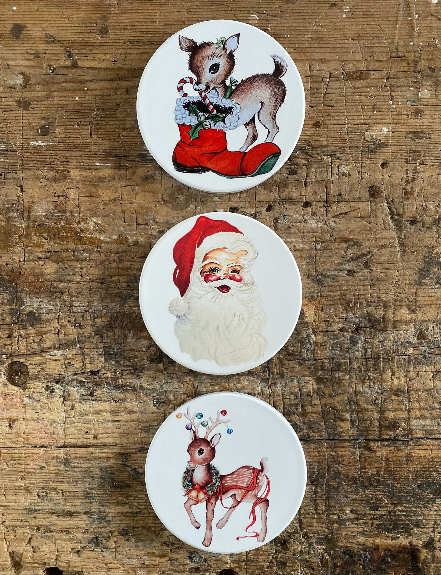 Vintage style ceramic reindeer coaster