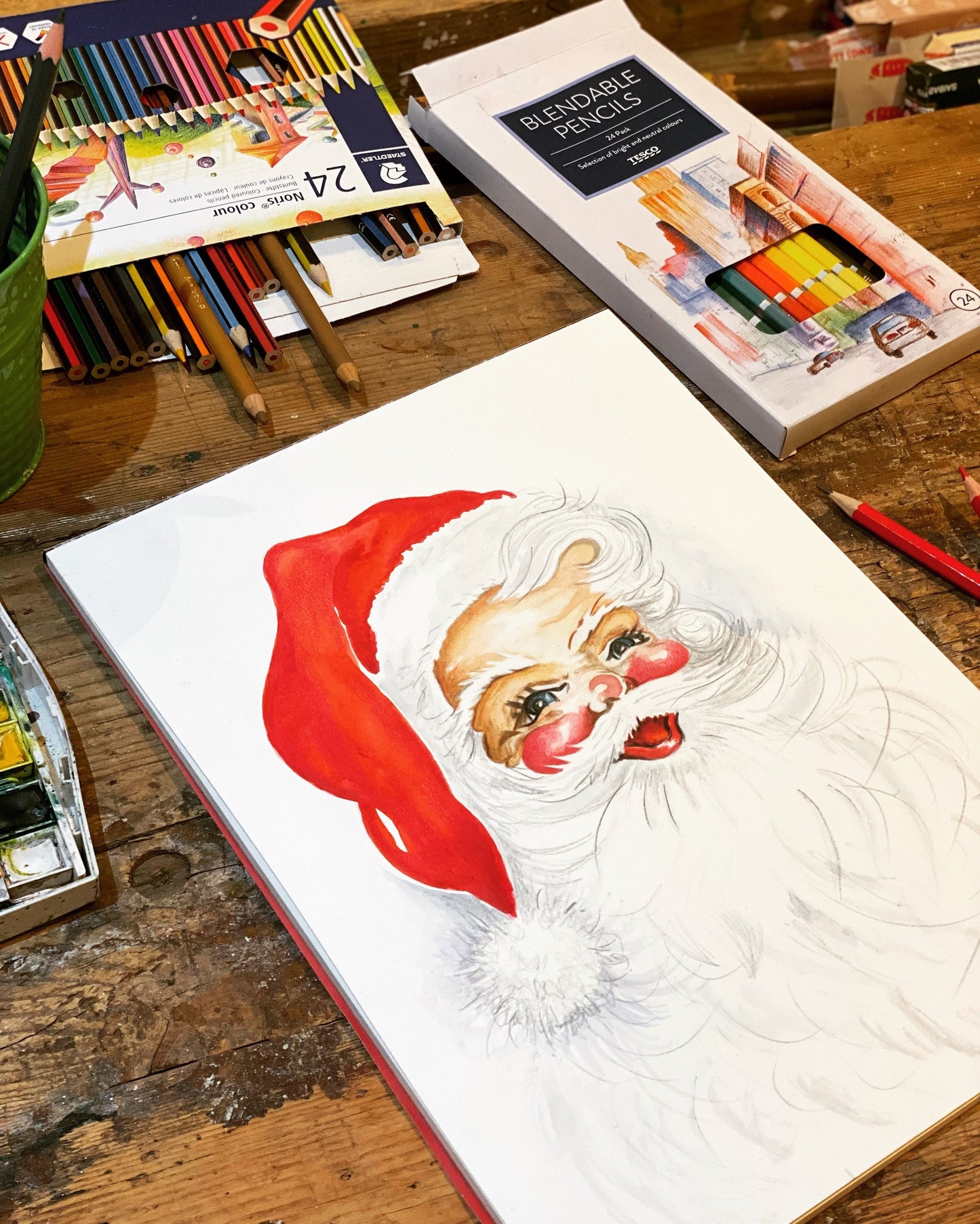 Vintage style Santa Christmas card blank greetings